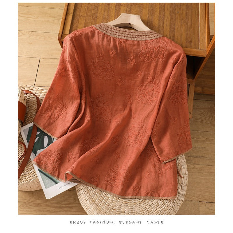 刺繍トリム カシュクールブラウス 6723
