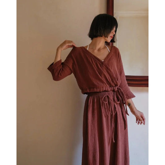 コットンテクスチャー ヨガセットアップ|トップス&パンツ