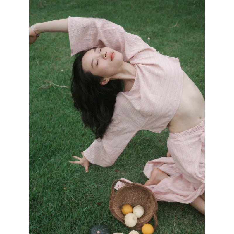 波紋テクスチャー ヨガセットアップ|クロップドトップス&ワイドパンツ