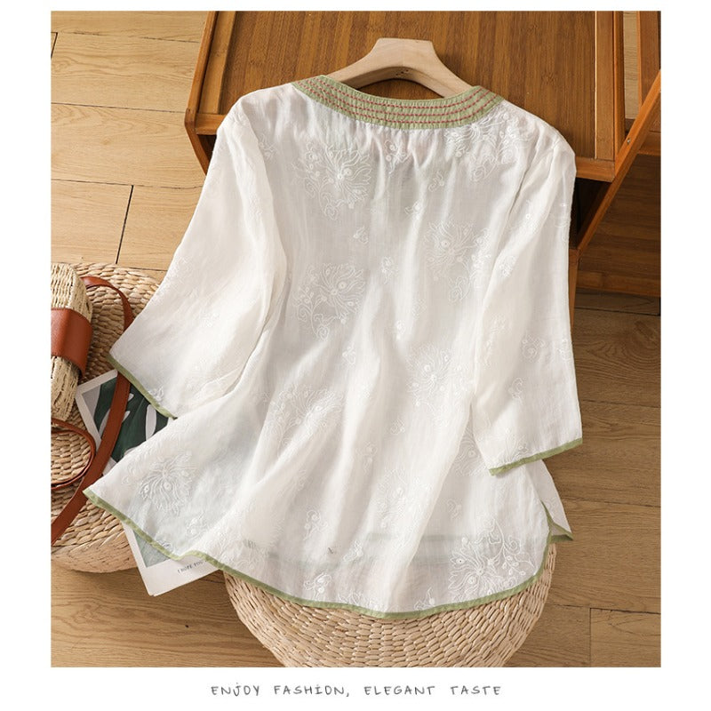 刺繍トリム カシュクールブラウス 6723