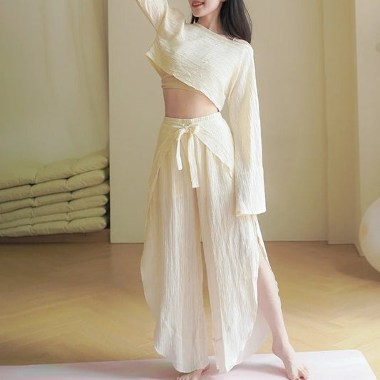 波紋テクスチャー ヨガセットアップ｜クロップドトップス＆ワイドパンツ