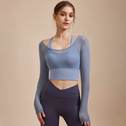 メッシュレイヤードヨガトップスセット