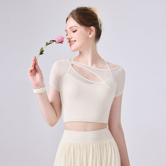 ヨガウェア レディース メッシュトップス カップ付き ヨガブラ