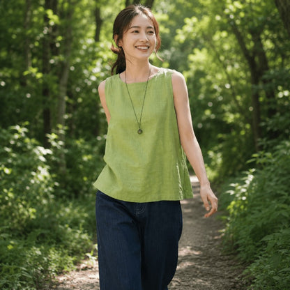 100%亞麻無袖上衣