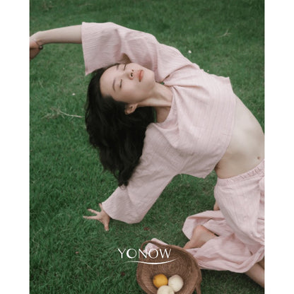 Ripple Texture Yoga Set-Up | Cropped Top & Wide-Leg Pants 8751