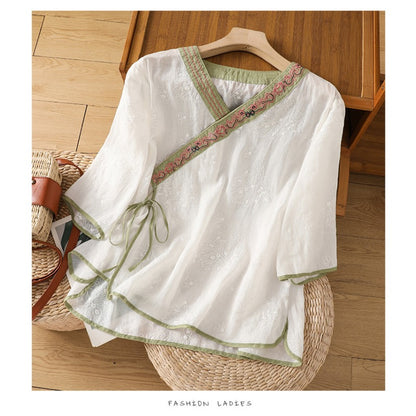 刺繍トリム カシュクールブラウス 6723