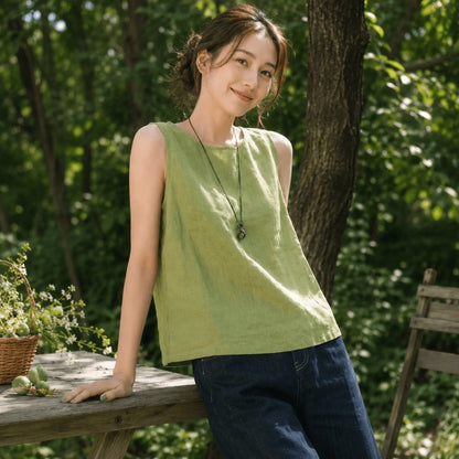 100%亞麻無袖上衣